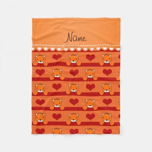 Aangepaste naam oranje vossen rode hartenstrepen fleece deken (Voorkant)