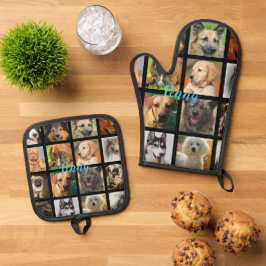Aangepaste naam Oven handschoen met honden Ovenwant & Pannenlap Set