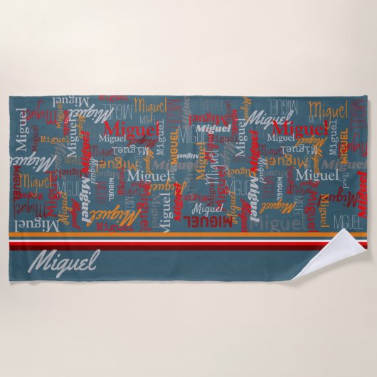 Aangepaste naam overal op grafische tekst blauw gr strandlaken (Voorkant)