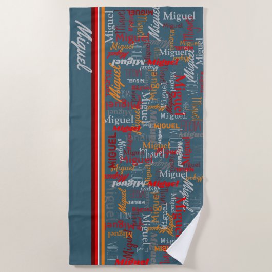 Aangepaste naam overal op grafische tekst blauw gr strandlaken (Voorkant)