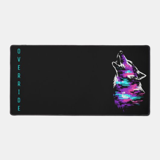 Aangepaste naam Override Glitch Wolf Gaming Bureau Bureaumat (Voorkant)