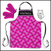 Aangepaste naam Owl Eyes Hot Pink Geometric Patter Schort