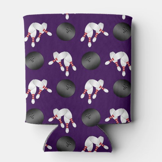 Aangepaste naam paars bowlingpatroon blikjeskoeler (Achterkant)