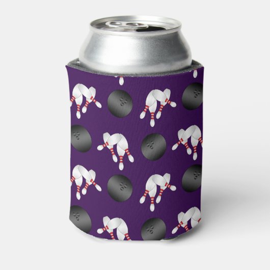 Aangepaste naam paars bowlingpatroon blikjeskoeler (Blikje Achterkant)