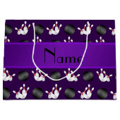 Aangepaste naam paars bowlingpatroon large cadeautasje (Voorkant)
