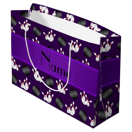 Aangepaste naam paars bowlingpatroon large cadeautasje (Achterkant Gekanteld)