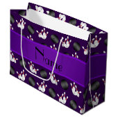 Aangepaste naam paars bowlingpatroon large cadeautasje (Voorkant Gekanteld)