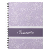 Aangepaste naam Paars en White Floral notebook Notitieboek (Voorkant)
