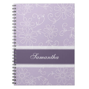 Aangepaste naam Paars en White Floral notebook Notitieboek