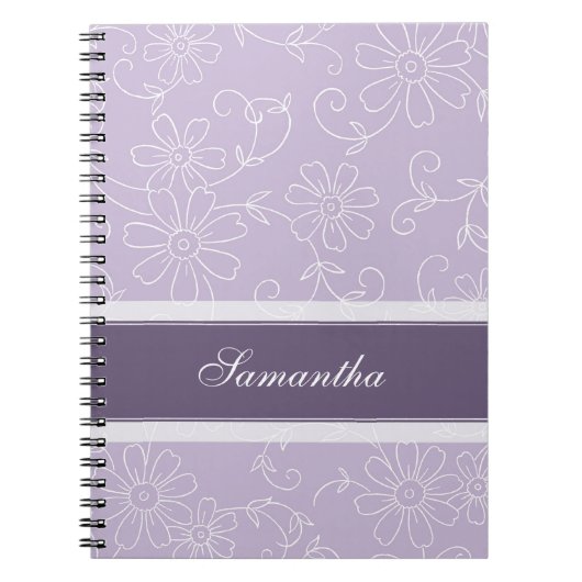 Aangepaste naam Paars en White Floral notebook Notitieboek (Voorkant)