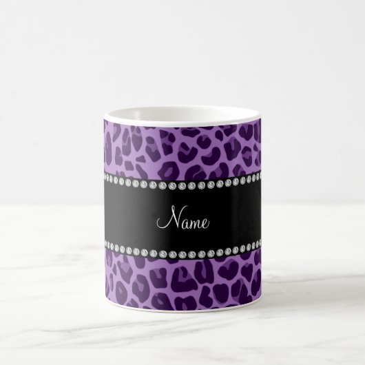 Aangepaste naam paars leopard patroon koffiemok (Center)