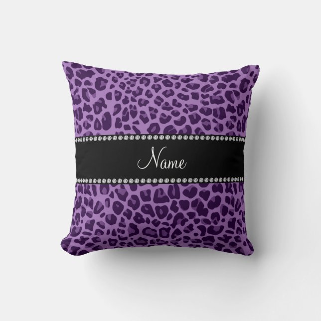 Aangepaste naam paars leopard-patroon kussen (Voorkant)