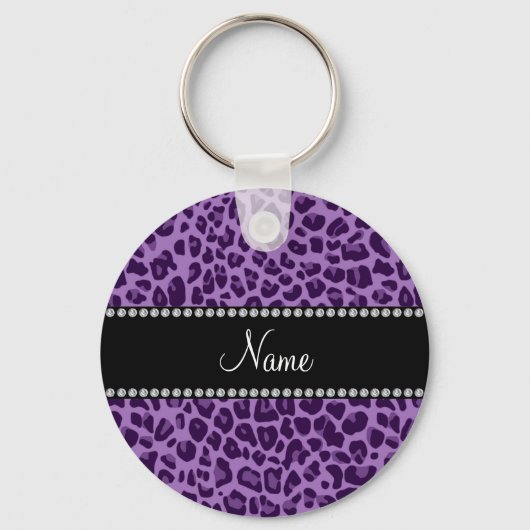 Aangepaste naam paars leopard-patroon sleutelhanger (Voorkant)