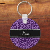 Aangepaste naam paars leopard-patroon sleutelhanger (Voorkant)