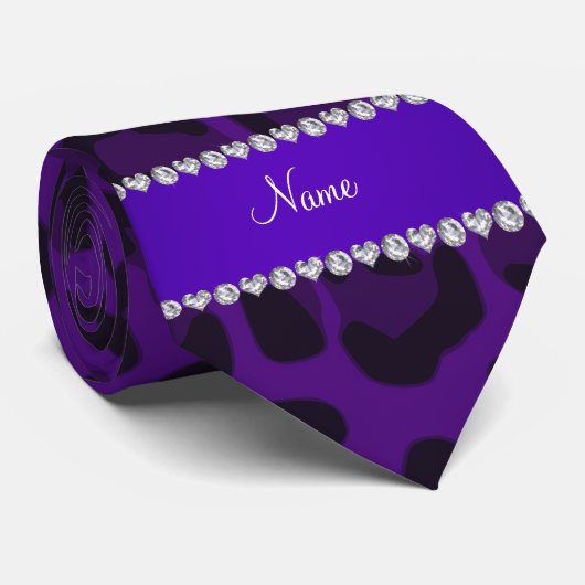 Aangepaste naam paars leopard-patroon stropdas (Opgerold)