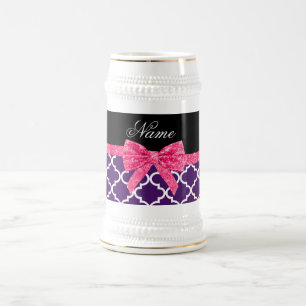 Aangepaste naam paars marokkaans patroon roze boog bierpul