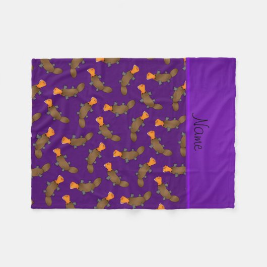 Aangepaste naam paars platypuspatroon fleece deken (Voorkant (Horizontaal))