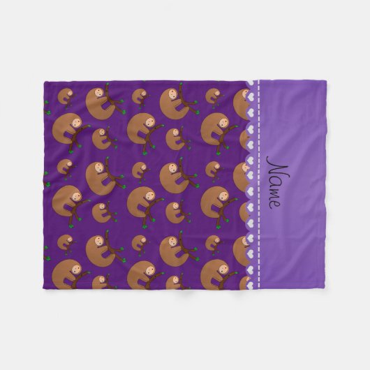 Aangepaste naam paars slothepatroon fleece deken (Voorkant (Horizontaal))