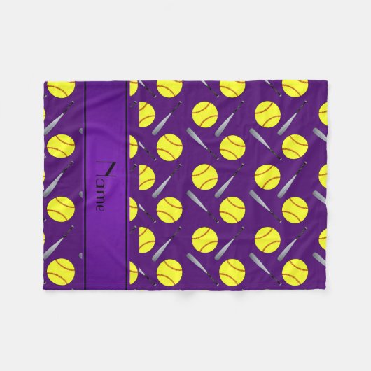 Aangepaste naam paars softballpatroon fleece deken (Voorkant (Horizontaal))
