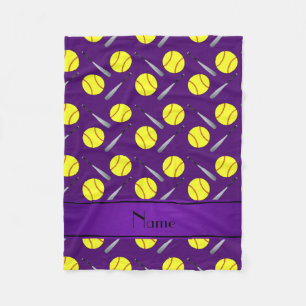 Aangepaste naam paars softballpatroon fleece deken