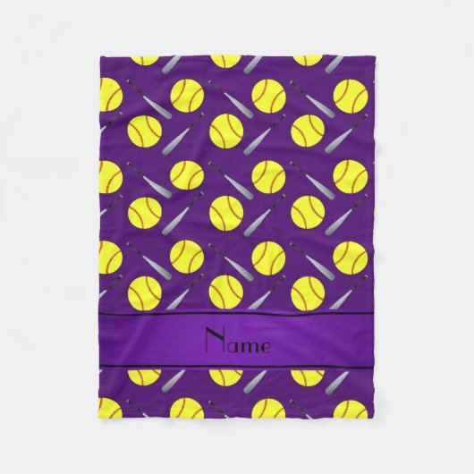 Aangepaste naam paars softballpatroon fleece deken (Voorkant)