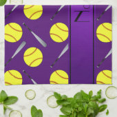 Aangepaste naam paars softballpatroon theedoek (Gevouwen)