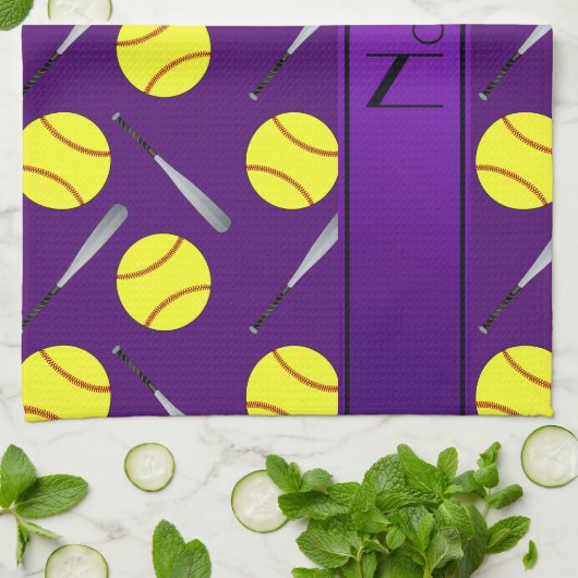 Aangepaste naam paars softballpatroon theedoek (Gevouwen)