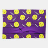 Aangepaste naam paars softballpatroon theedoek (Horizontaal)