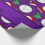 Aangepaste naam paars volleybalkerstpatroon cadeaupapier (Hoek)