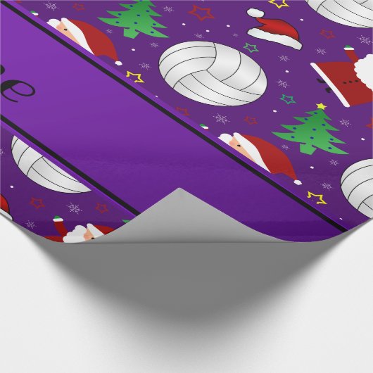 Aangepaste naam paars volleybalkerstpatroon cadeaupapier (Hoek)