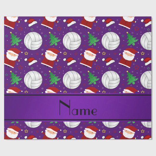 Aangepaste naam paars volleybalkerstpatroon cadeaupapier (Vlak)