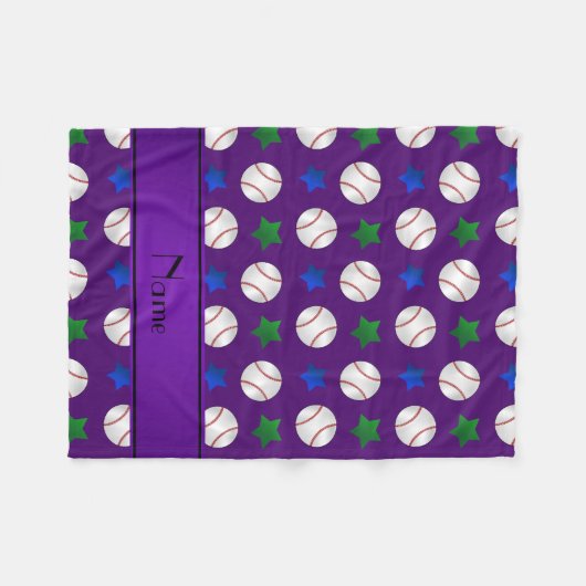 Aangepaste naam paarse baseball blue green stars fleece deken (Voorkant (Horizontaal))