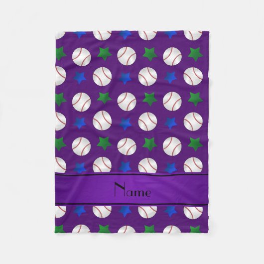 Aangepaste naam paarse baseball blue green stars fleece deken (Voorkant)