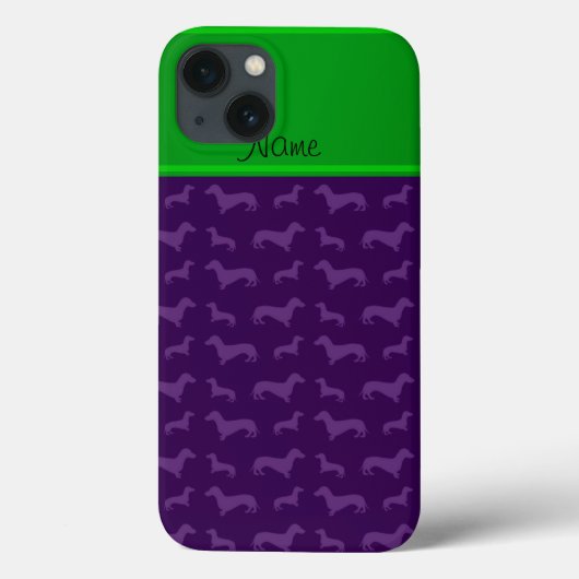 Aangepaste naam paarse dachshund groene streep Case-Mate iPhone case (Achterkant)
