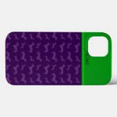Aangepaste naam paarse dachshund groene streep Case-Mate iPhone case (Achterkant (horizontaal))