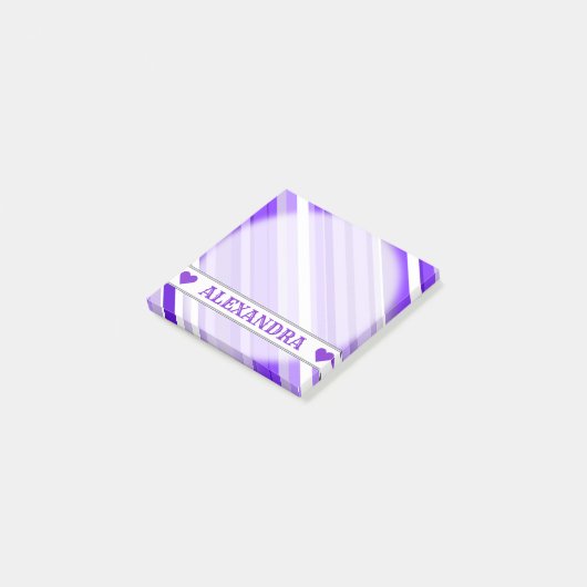 Aangepaste naam - Paarse en witte gestreepte patro Post-it® Notes (Schuin)