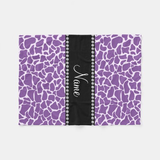 Aangepaste naam paarse giraffe patroon fleece deken (Voorkant (Horizontaal))