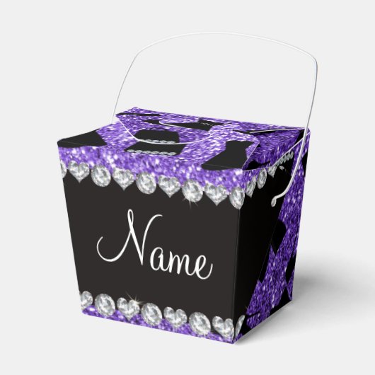 Aangepaste naam paarse glitter high heels jurk bedankdoosjes (Voorkant Zijde)