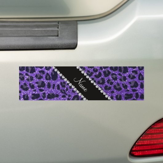 Aangepaste naam paarse glitter leopard spots bumpersticker (Op auto)
