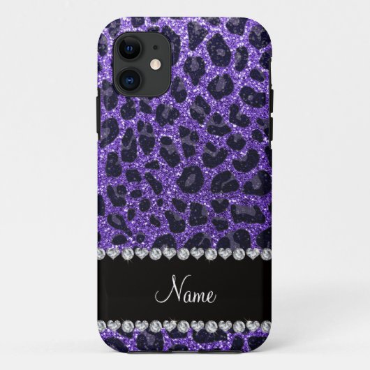 Aangepaste naam paarse glitter leopard spots Case-Mate iPhone case (Achterkant)
