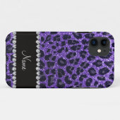 Aangepaste naam paarse glitter leopard spots Case-Mate iPhone case (Achterkant (horizontaal))