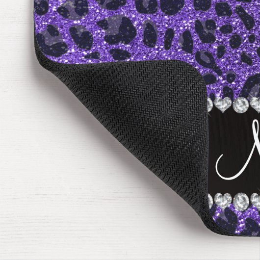 Aangepaste naam paarse glitter leopard spots muismat (Hoek)