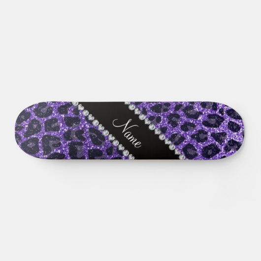 Aangepaste naam paarse glitter leopard spots skateboard (Horizontaal)