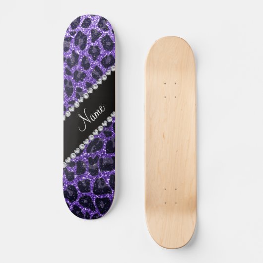 Aangepaste naam paarse glitter leopard spots skateboard (Voorkant)