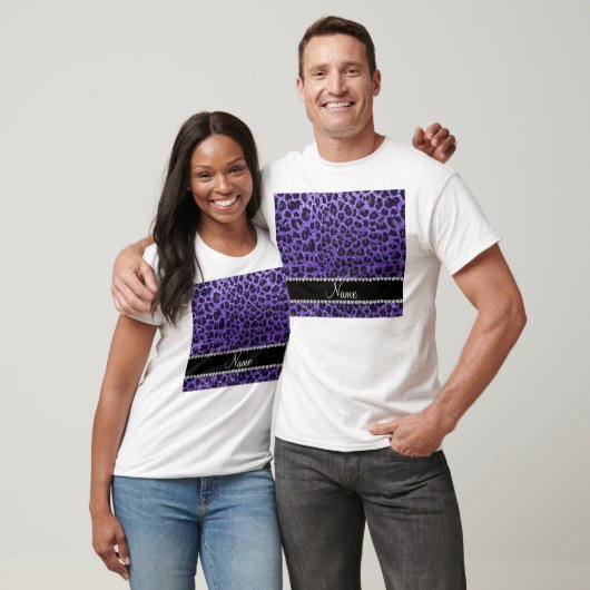 Aangepaste naam paarse glitter leopard spots t-shirt (Unisex)