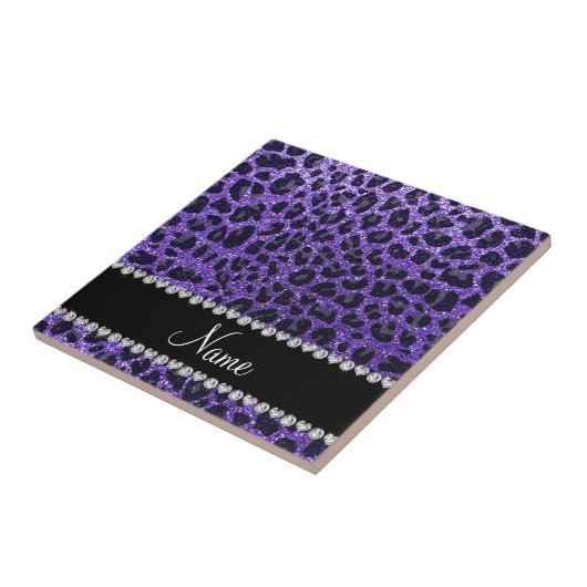 Aangepaste naam paarse glitter leopard spots tegeltje (Zijkant)