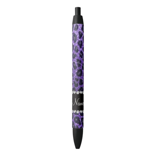 Aangepaste naam paarse glitter leopard spots zwarte inkt pen (Voorkant Verticaal)