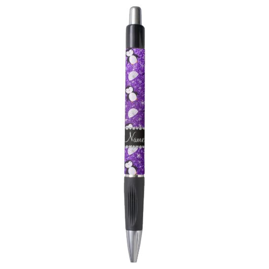 Aangepaste naam paarse glitter pinguïns igloos pen (Voorkant Verticaal)