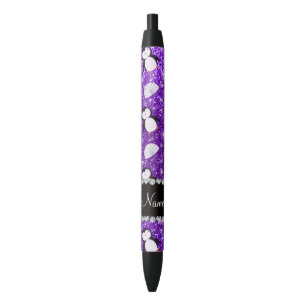 Aangepaste naam paarse glitter pinguïns igloos zwarte inkt pen