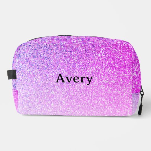 Aangepaste naam Paarse glitter textuurpatroon Toilettasje (Voorkant)
